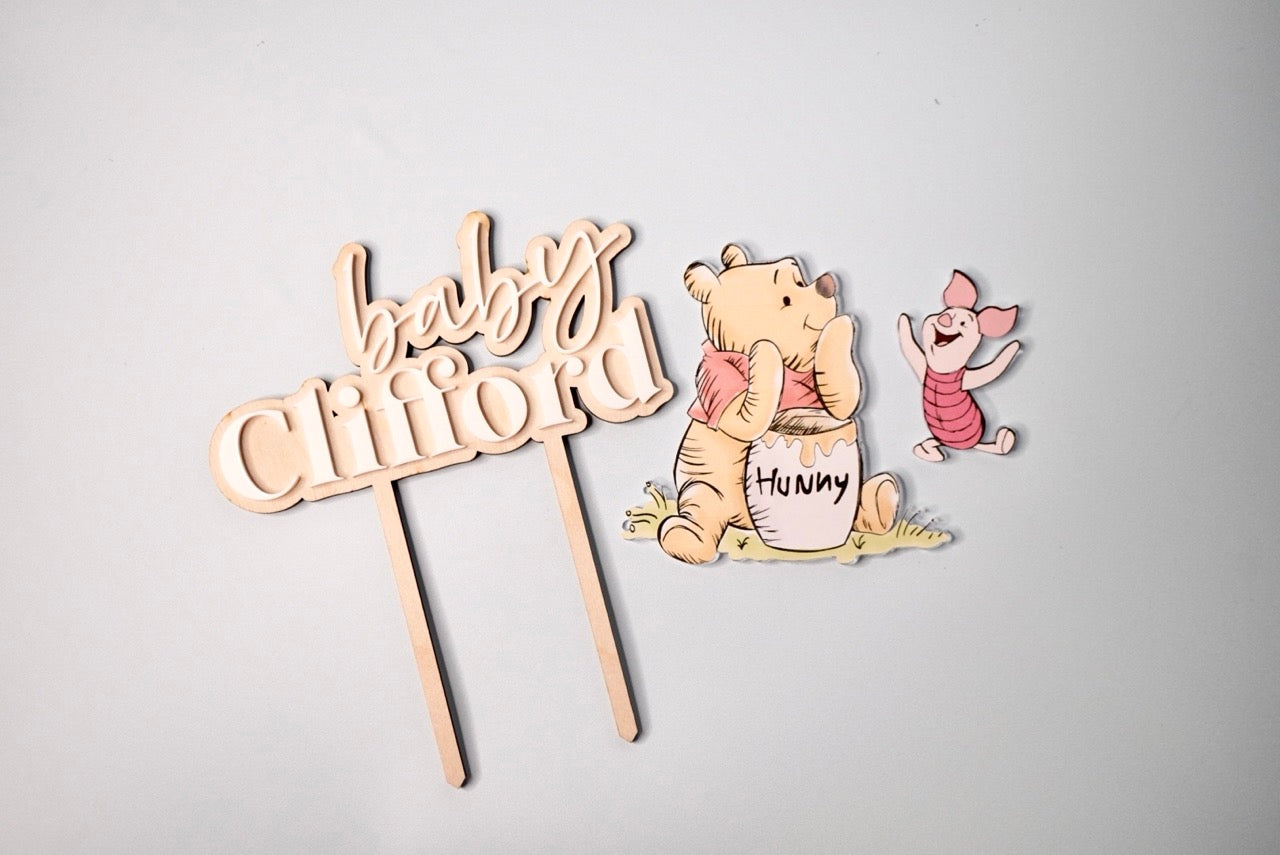Pooh themed Topper/Fropper set (Customisable Name)