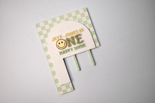 Checker retro side topper (name customisable)