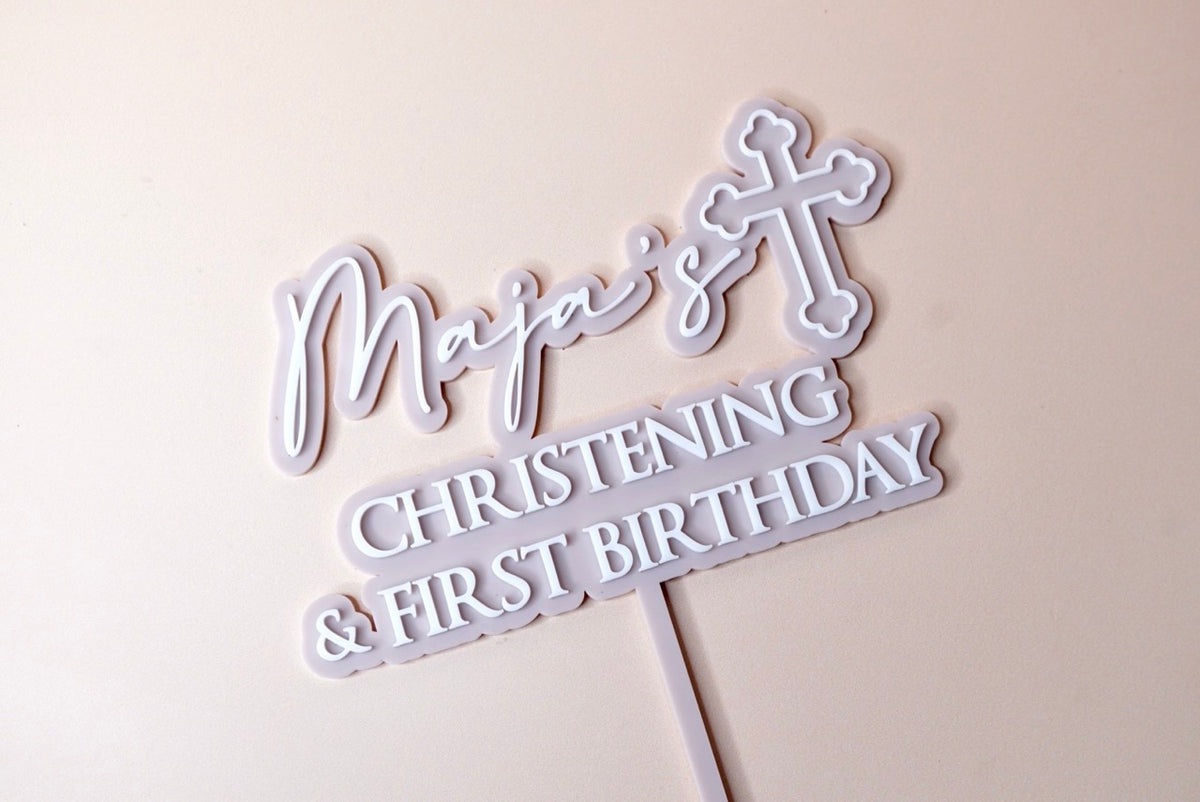 Christening Topper/Fropper with Orthodox Cross (Customisable Name/Colo ...