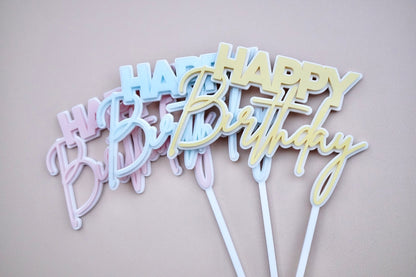 Happy Birthday Cake Topper 2.0 (Double Layered) - colour customisable